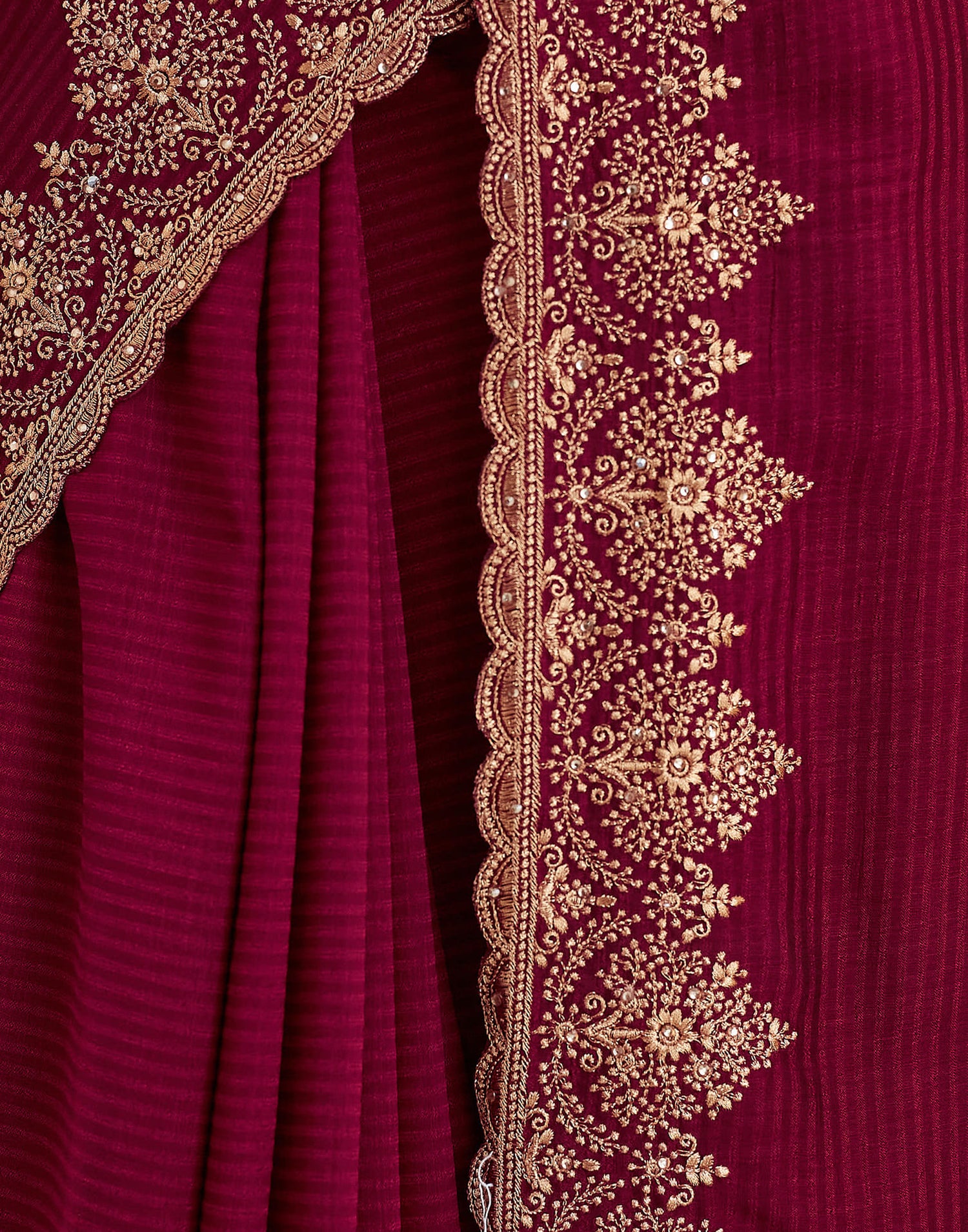 Dark Red Silk Embroidery Embellished  Saree