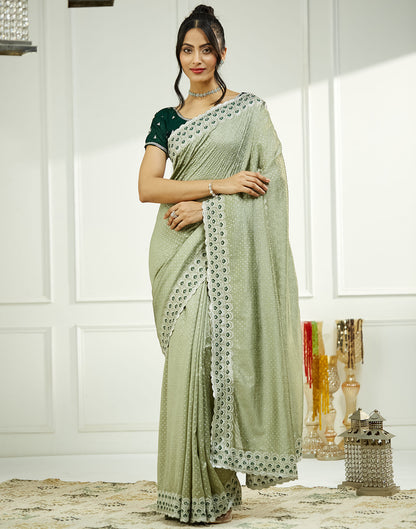 Light sage Green Silk Embroidery Embellished  Saree