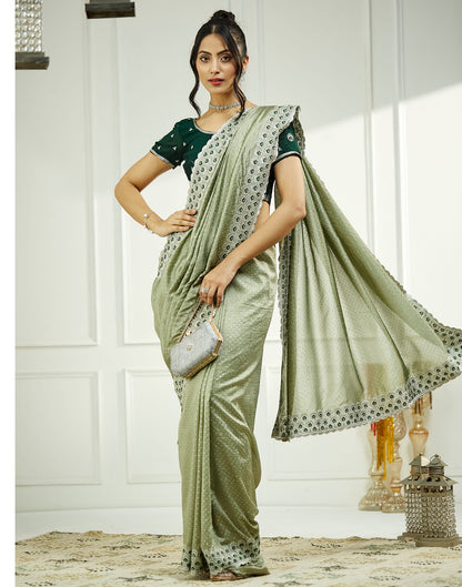 Light sage Green Silk Embroidery Embellished  Saree