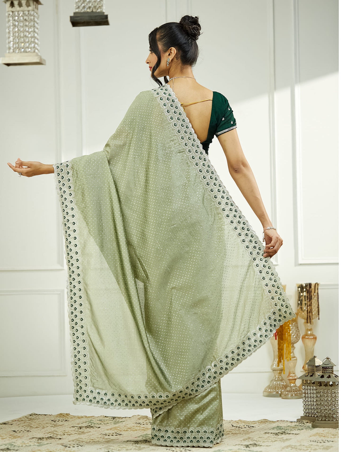 Light sage Green Silk Embroidery Embellished  Saree