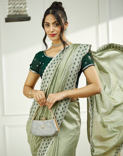 Light sage Green Silk Embroidery Embellished  Saree