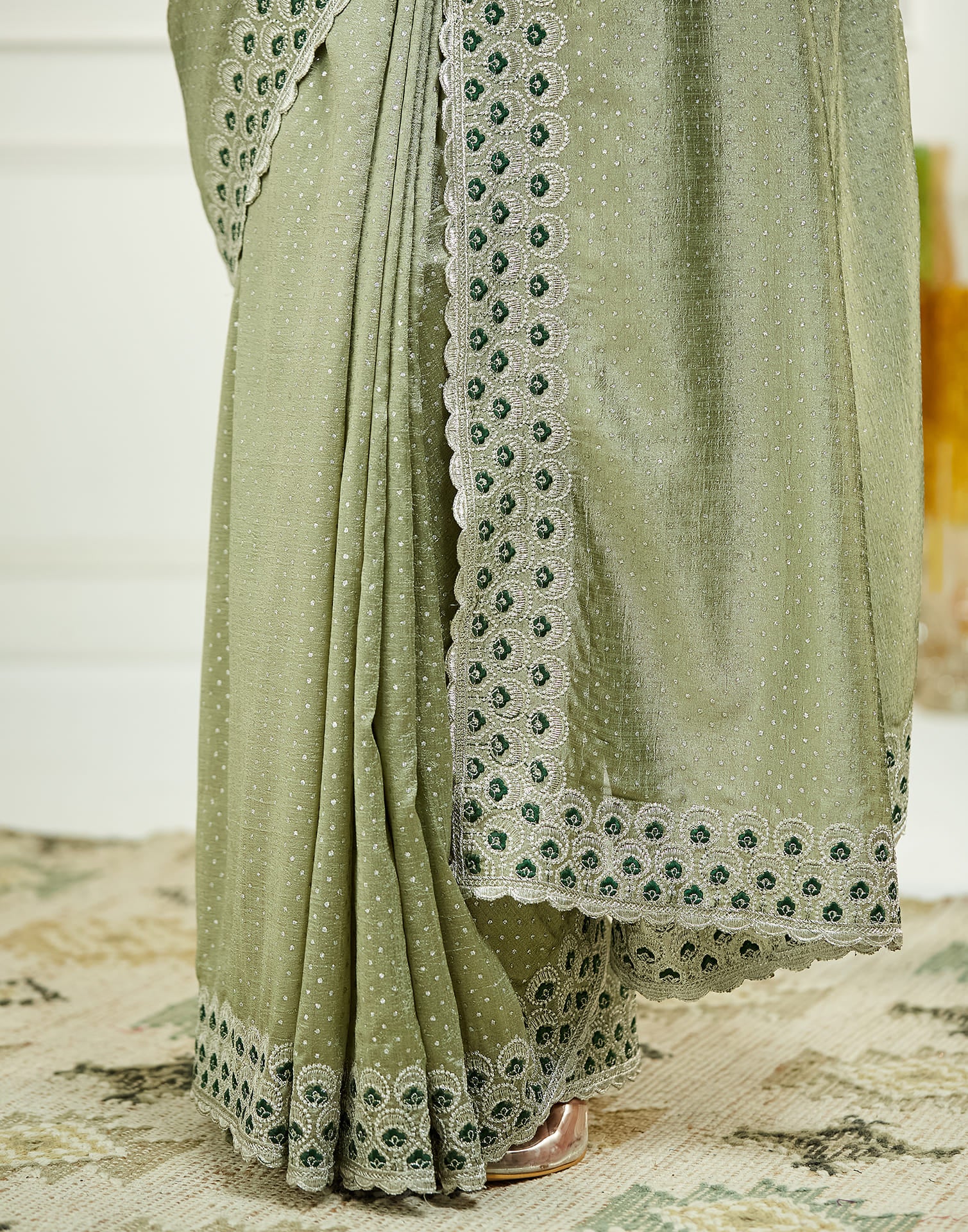 Light sage Green Silk Embroidery Embellished  Saree