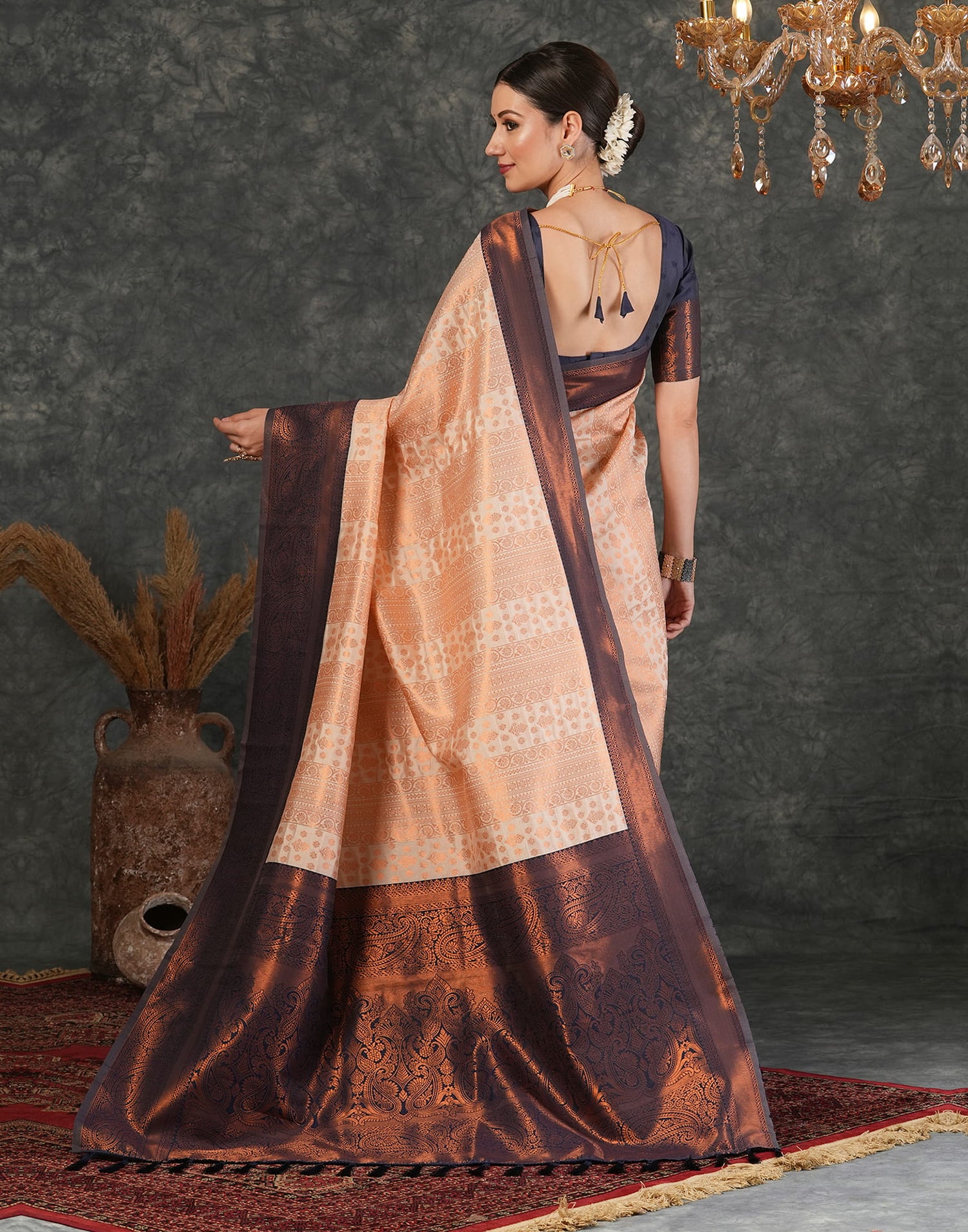 Cream Silk Woven Kanjivaram Saree