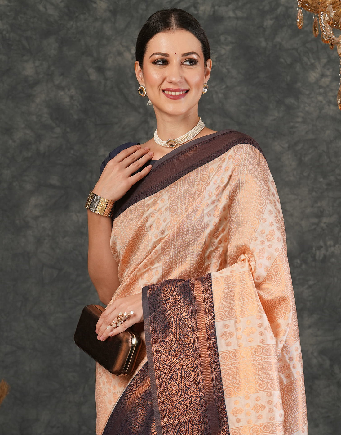 Cream Silk Woven Kanjivaram Saree