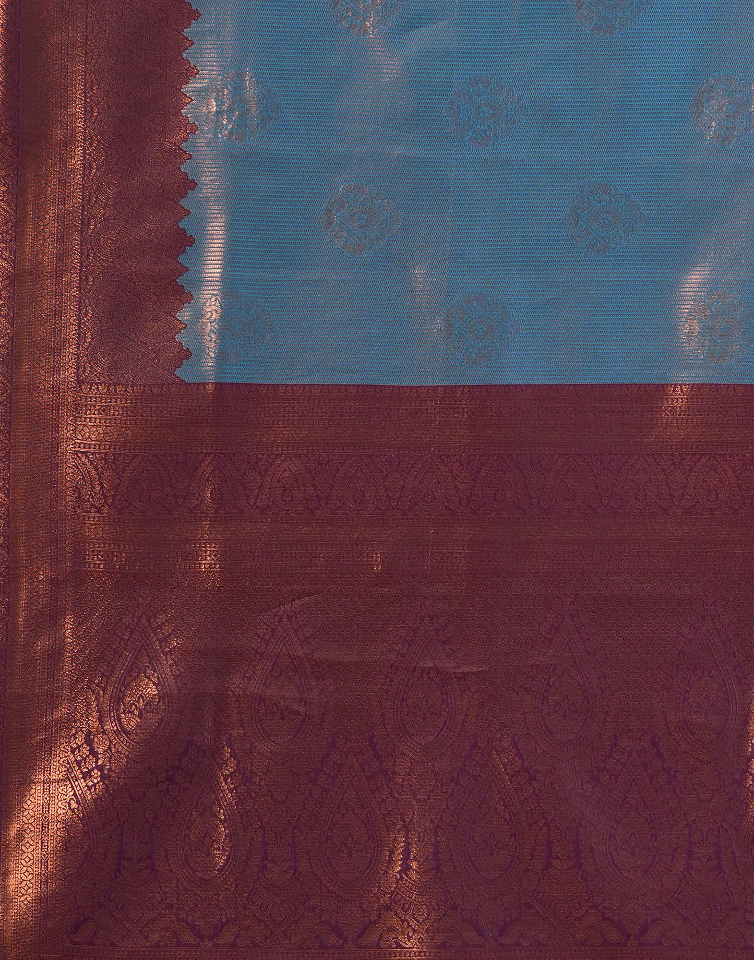 Teal Blue Silk Woven Kanjivaram Saree