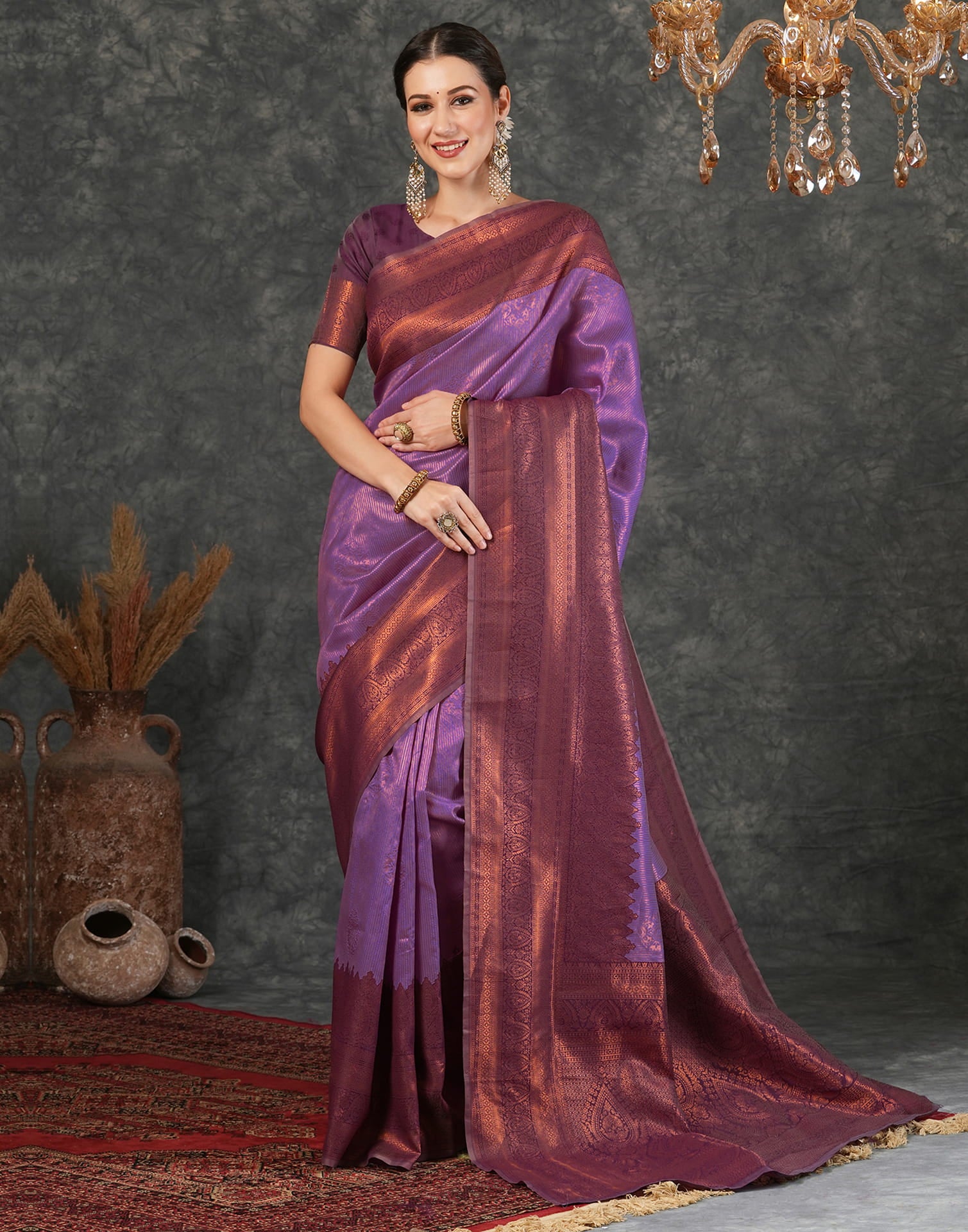 Light Purple Silk Woven Kanjivaram Saree