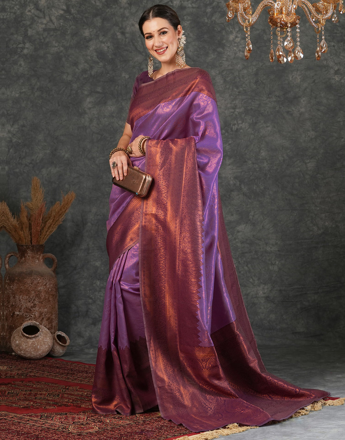 Lavender Silk Woven Kanjivaram Saree