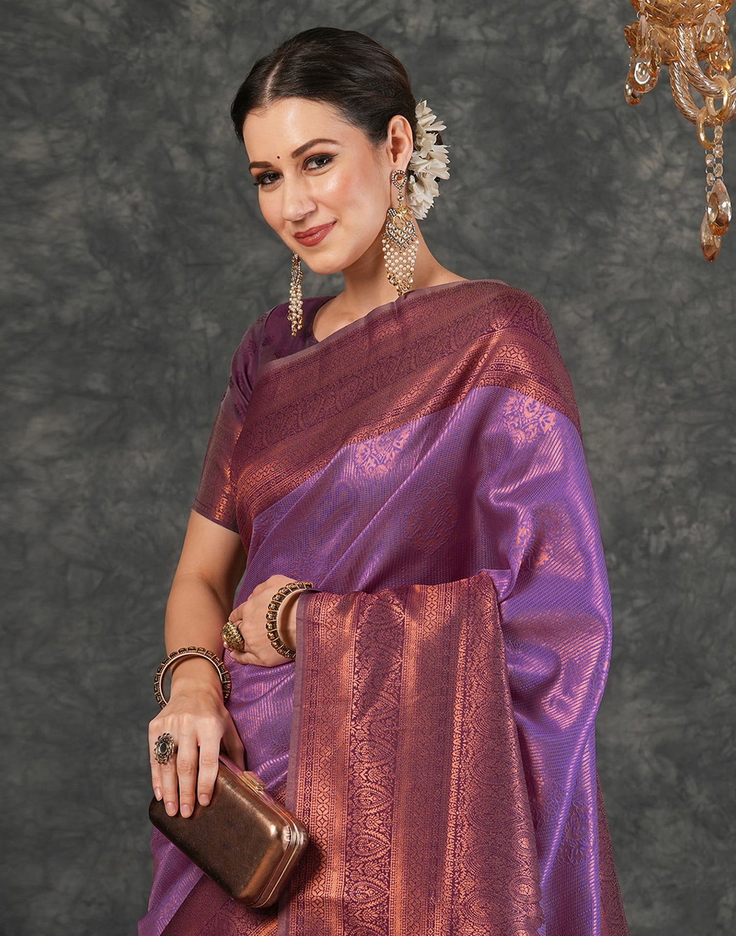 Lavender Silk Woven Kanjivaram Saree