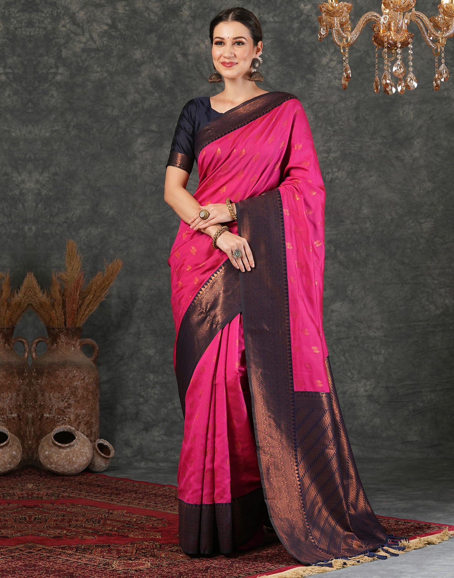 Bright Pink Silk Woven Kanjivaram Saree