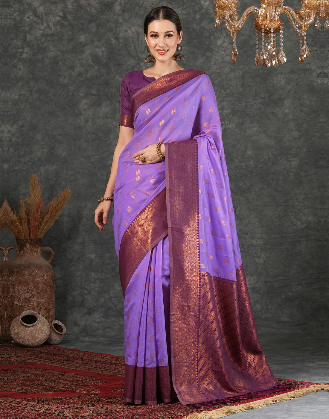 Lavender Silk Woven Kanjivaram Saree