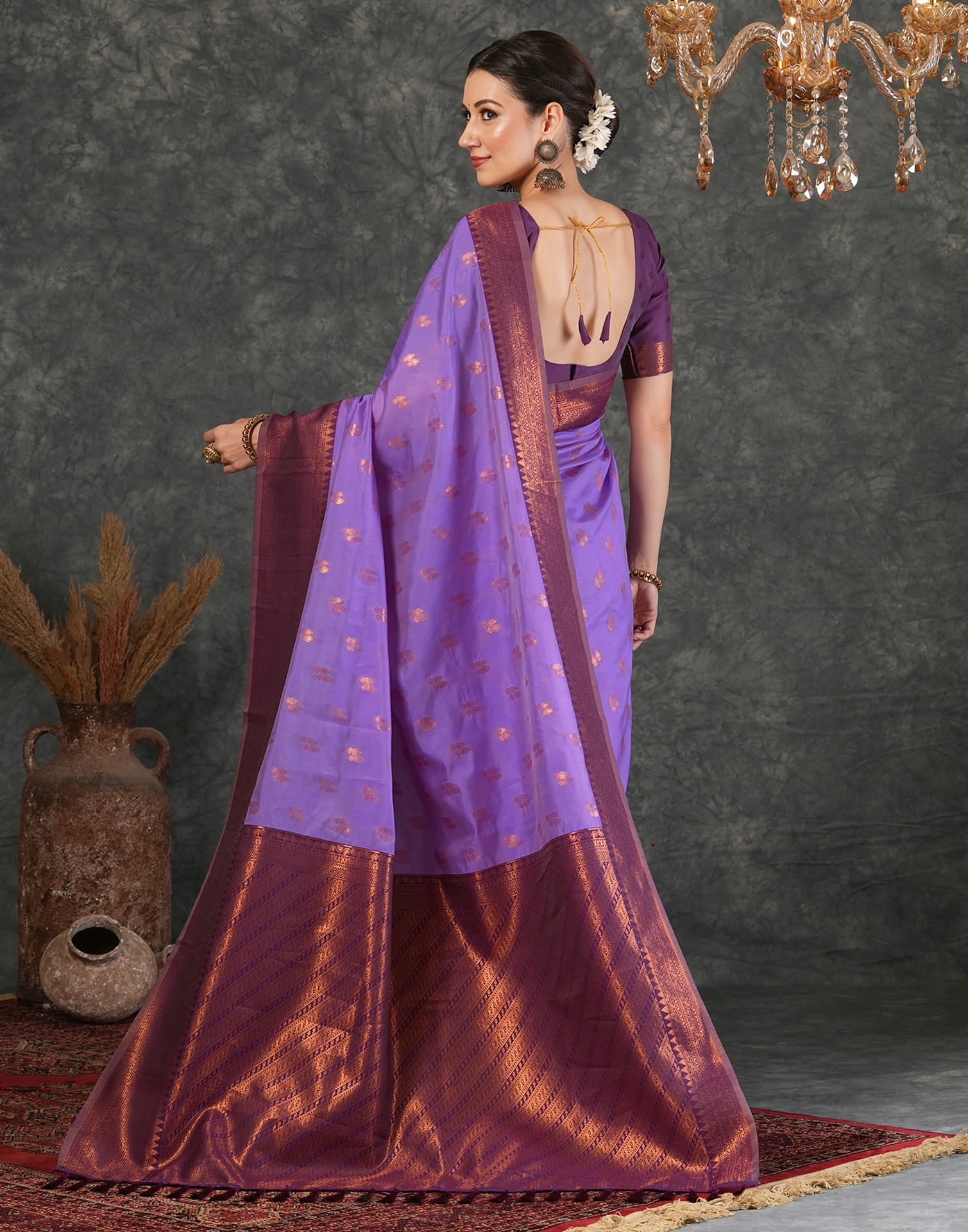 Lavender Silk Woven Kanjivaram Saree