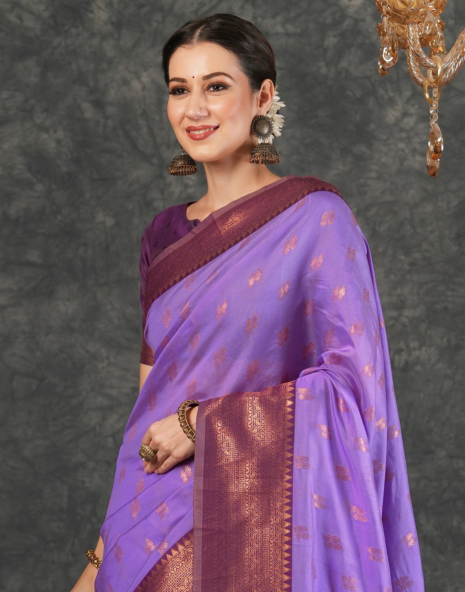 Lavender Silk Woven Kanjivaram Saree