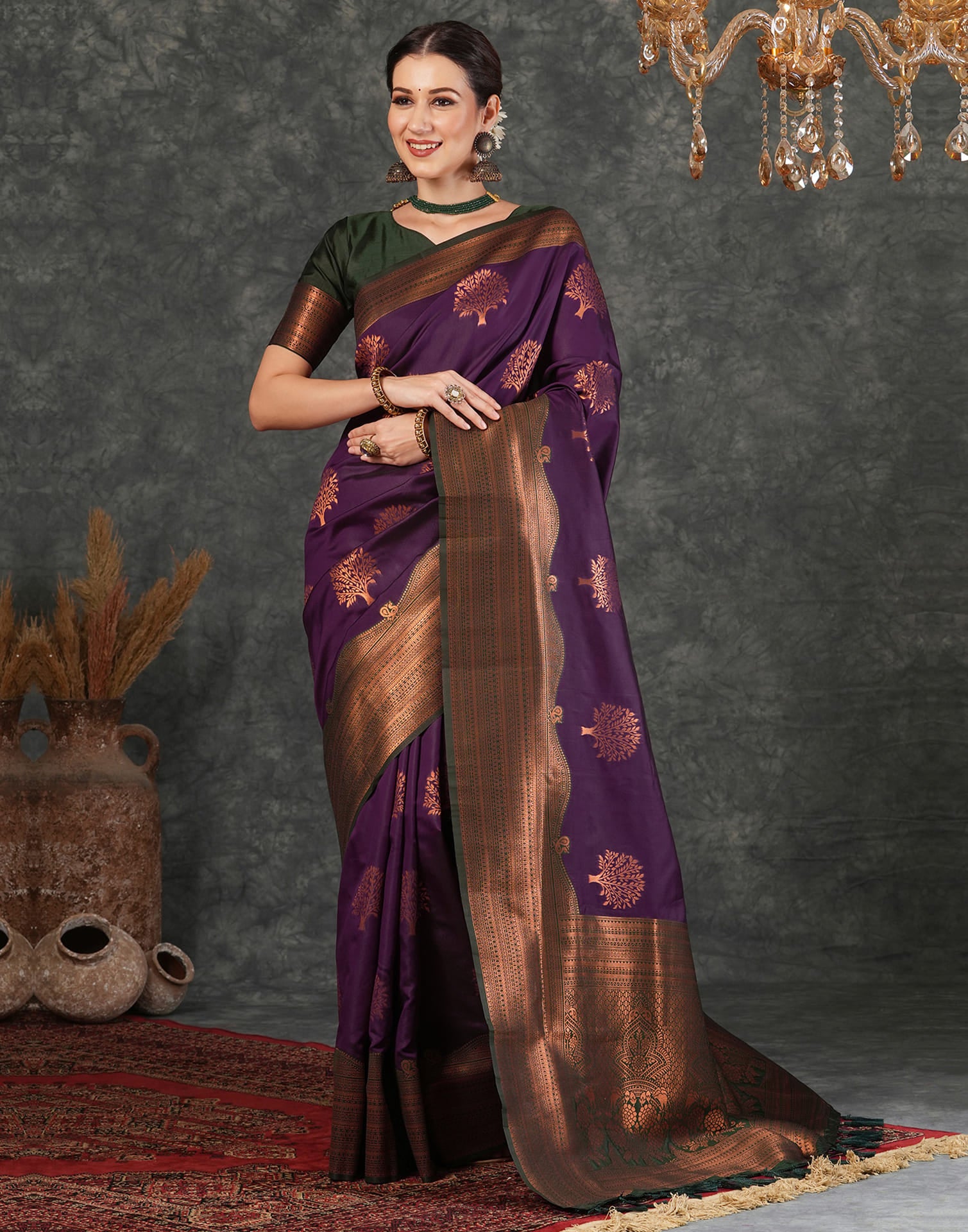 Wine Silk Woven Kanjivaram Saree