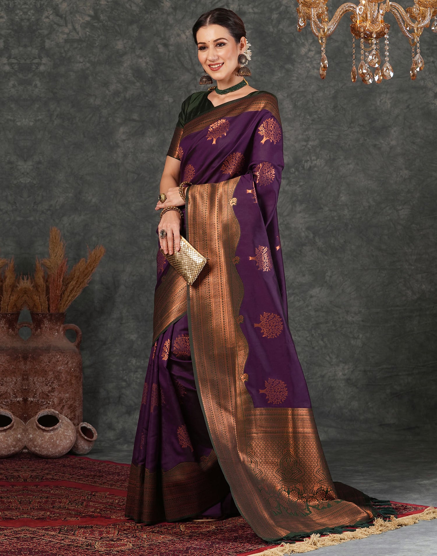 Wine Silk Woven Kanjivaram Saree