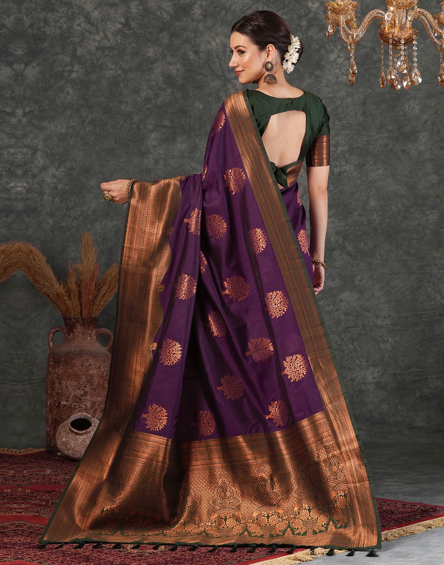 Wine Silk Woven Kanjivaram Saree