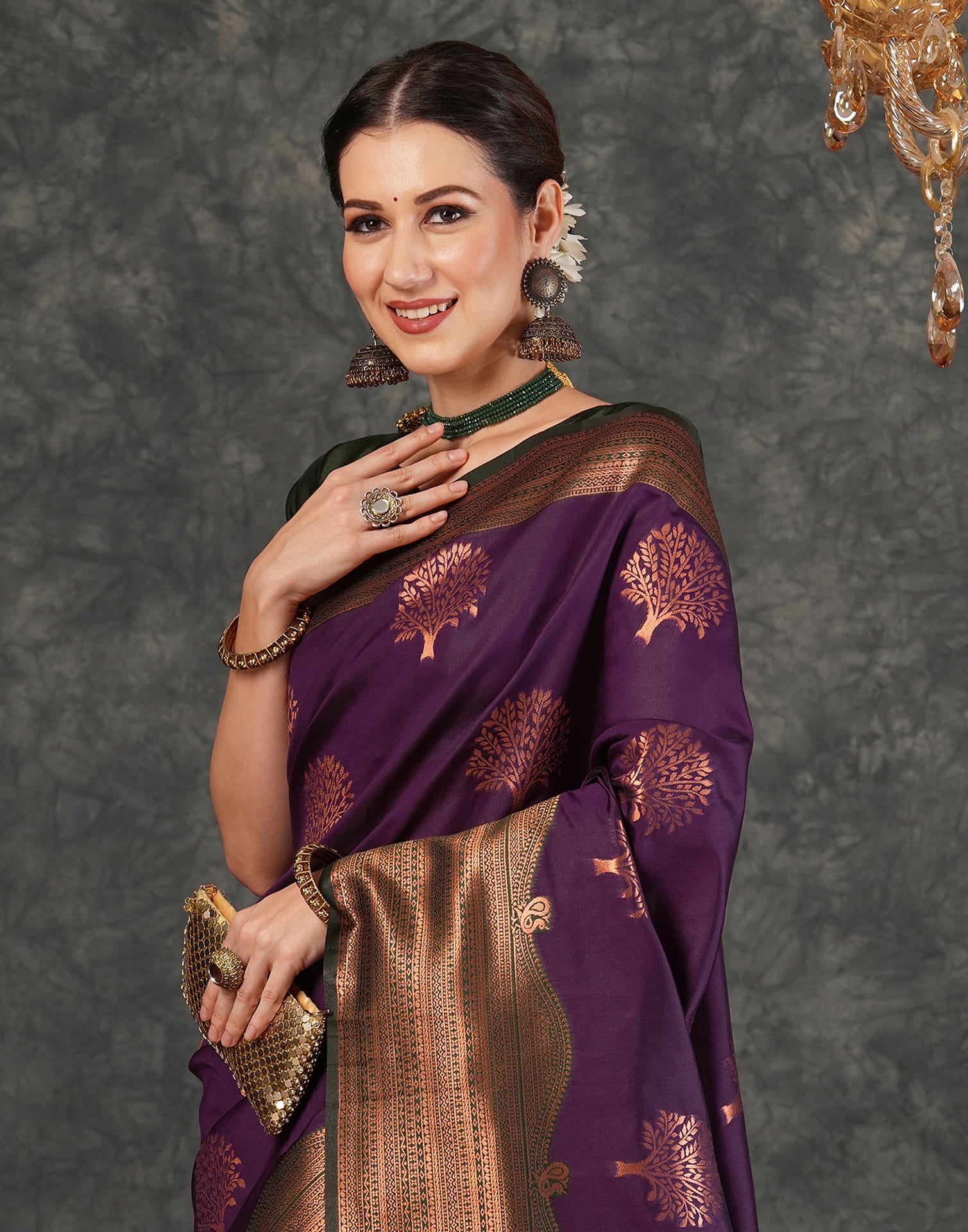 Wine Silk Woven Kanjivaram Saree