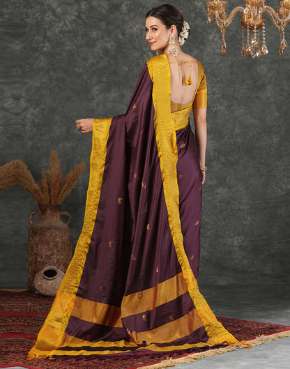 Dark Wine Silk Weaving Kanjivaram Saree