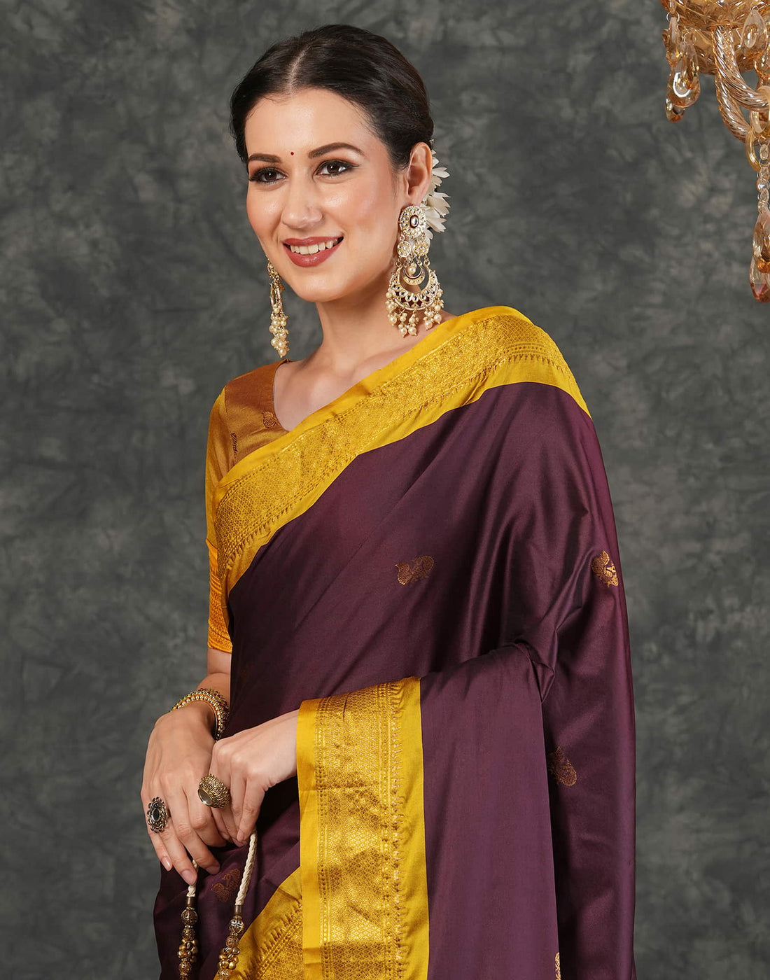 Dark Wine Silk Weaving Kanjivaram Saree