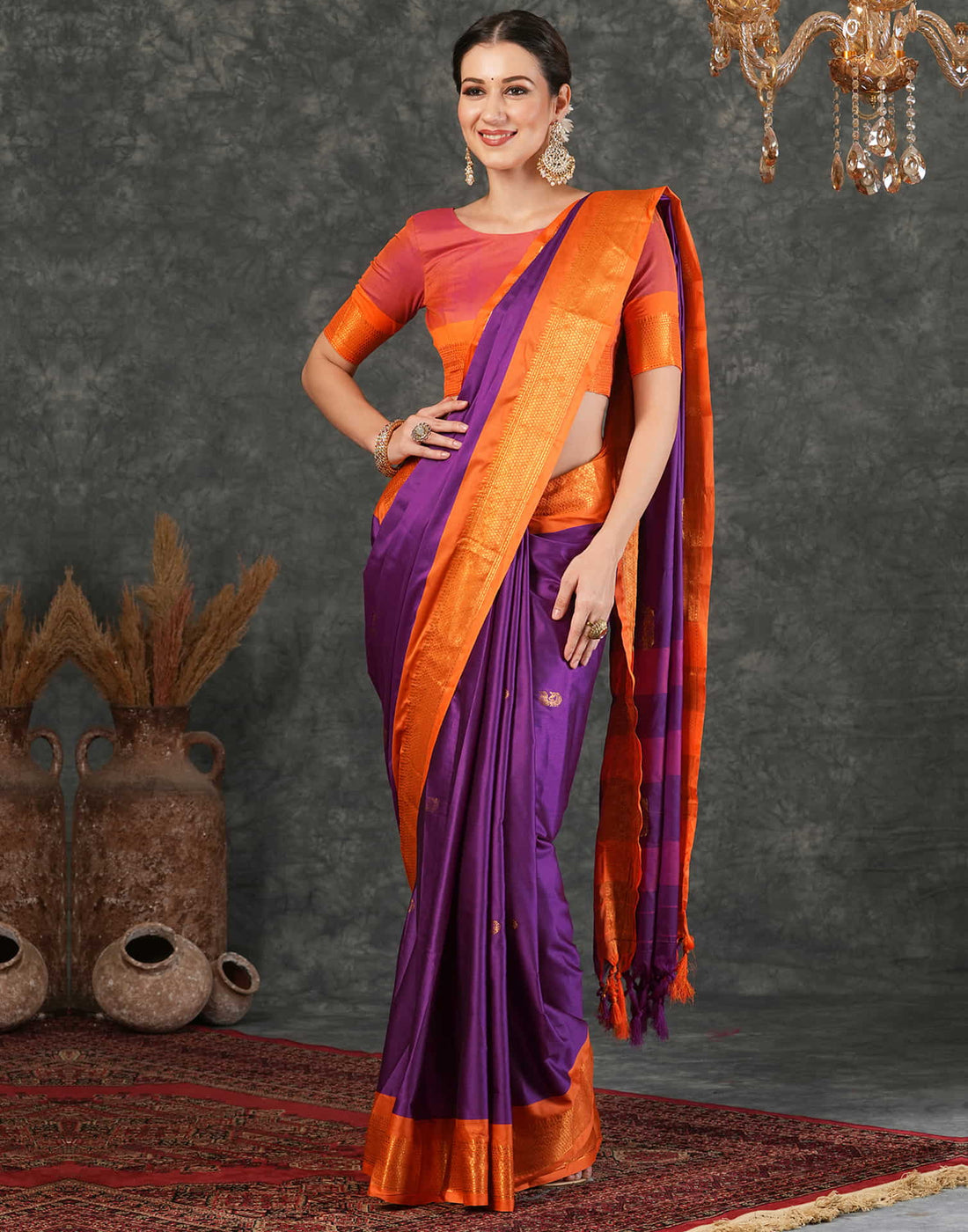 Purple Silk Woven Kanjivaram Saree