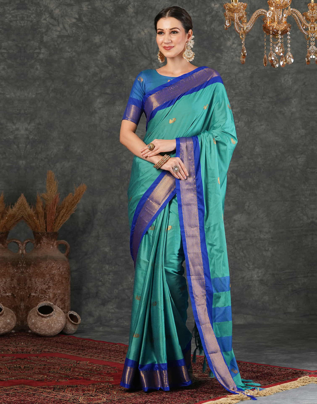 Turquoise Silk Woven Kanjivaram Saree