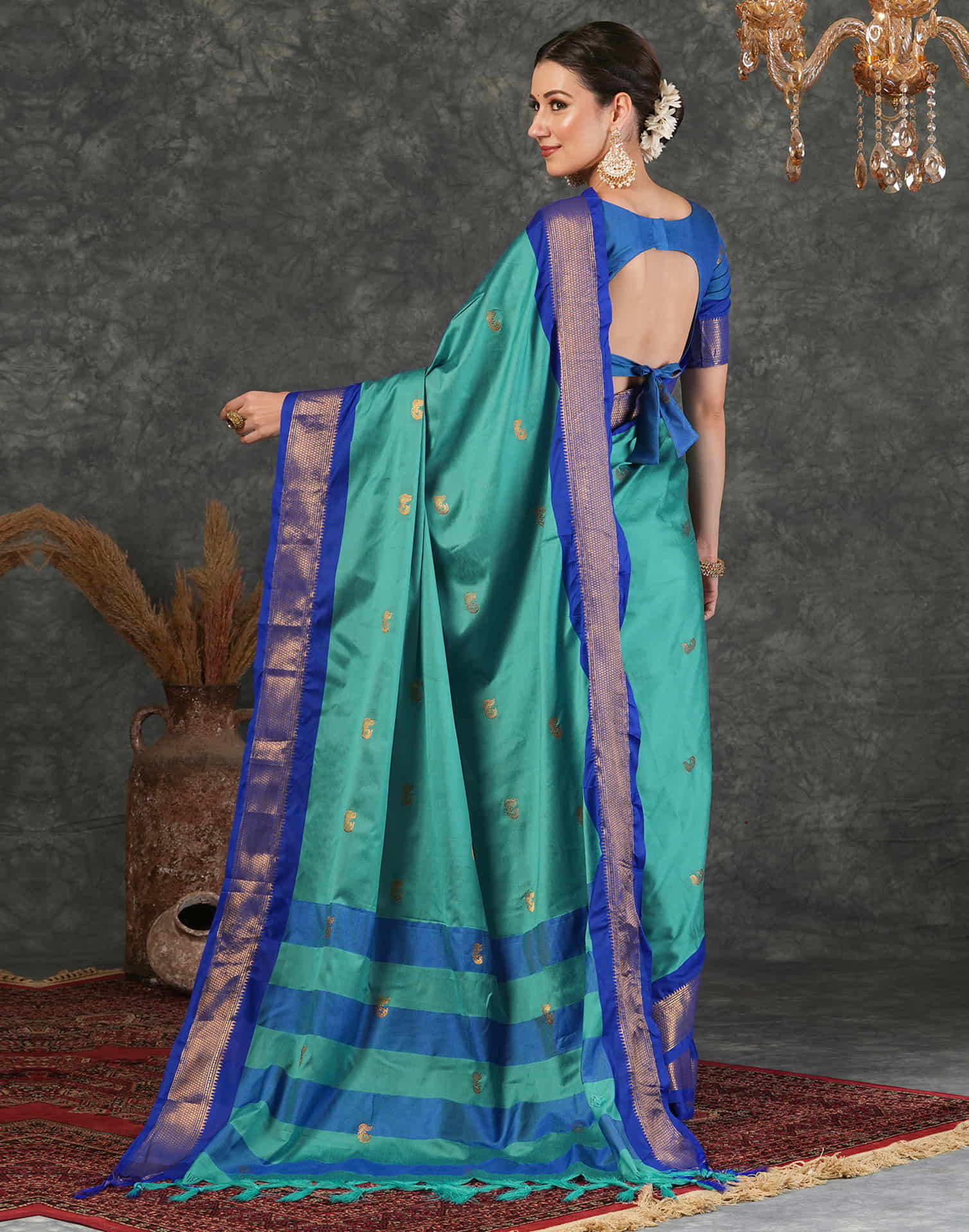 Turquoise Silk Weaving Kanjivaram Saree