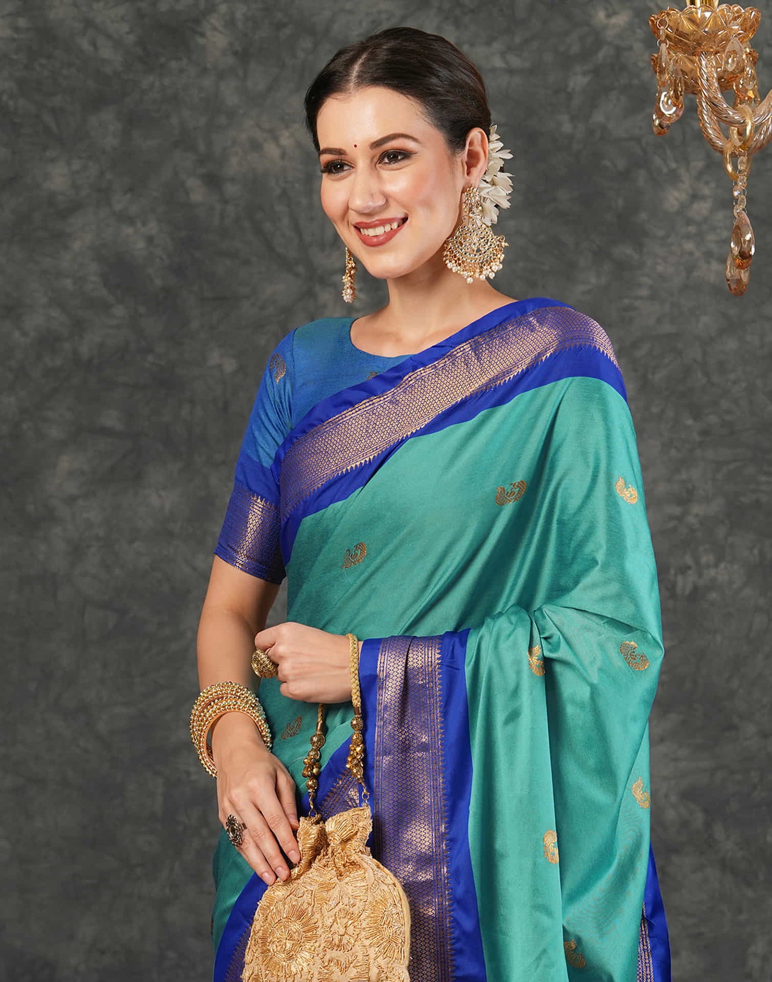 Turquoise Silk Weaving Kanjivaram Saree