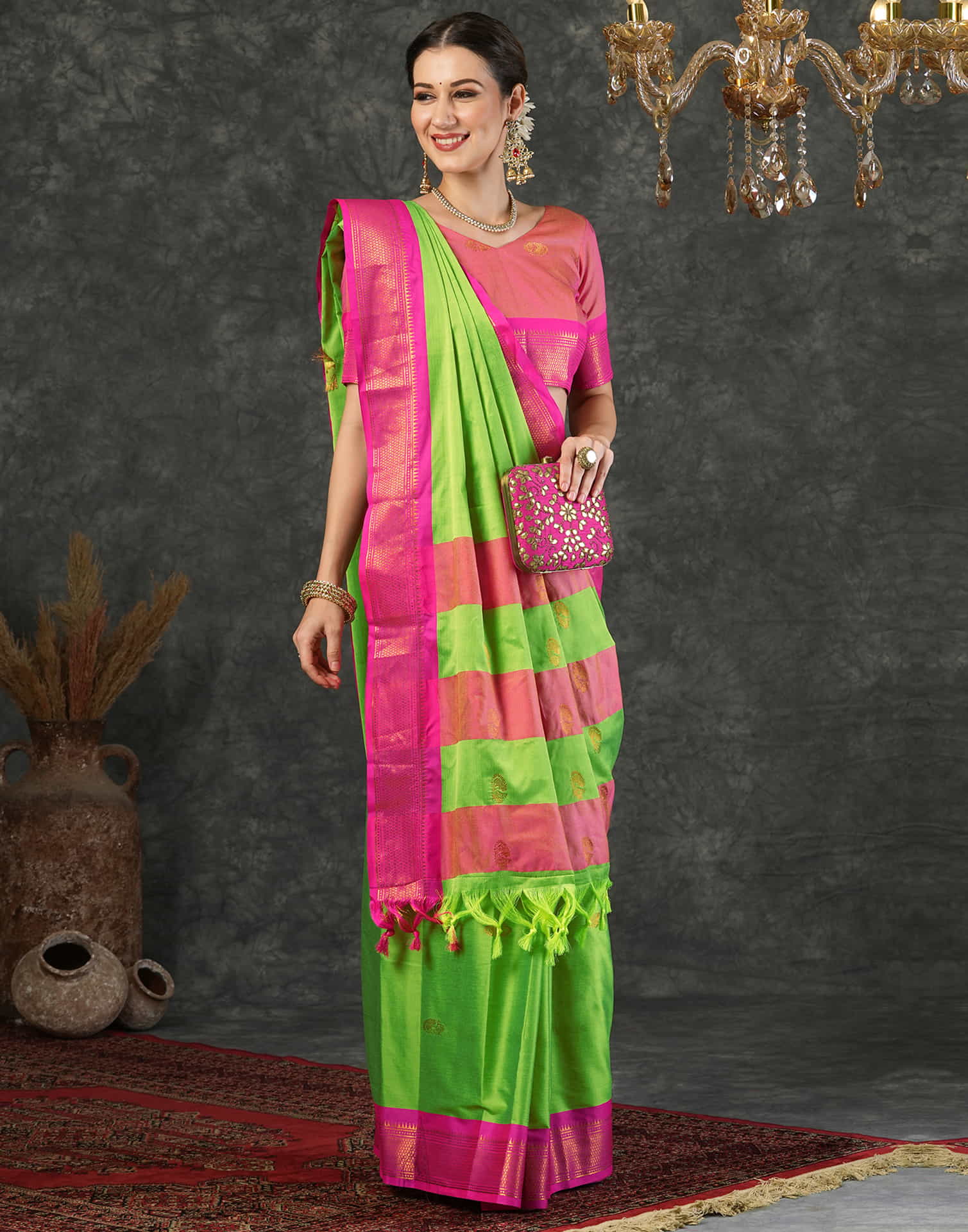 Parrot Green Silk Weaving Kanjivaram Saree