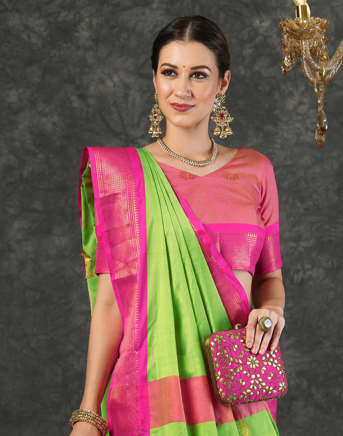 Parrot Green Silk Weaving Kanjivaram Saree