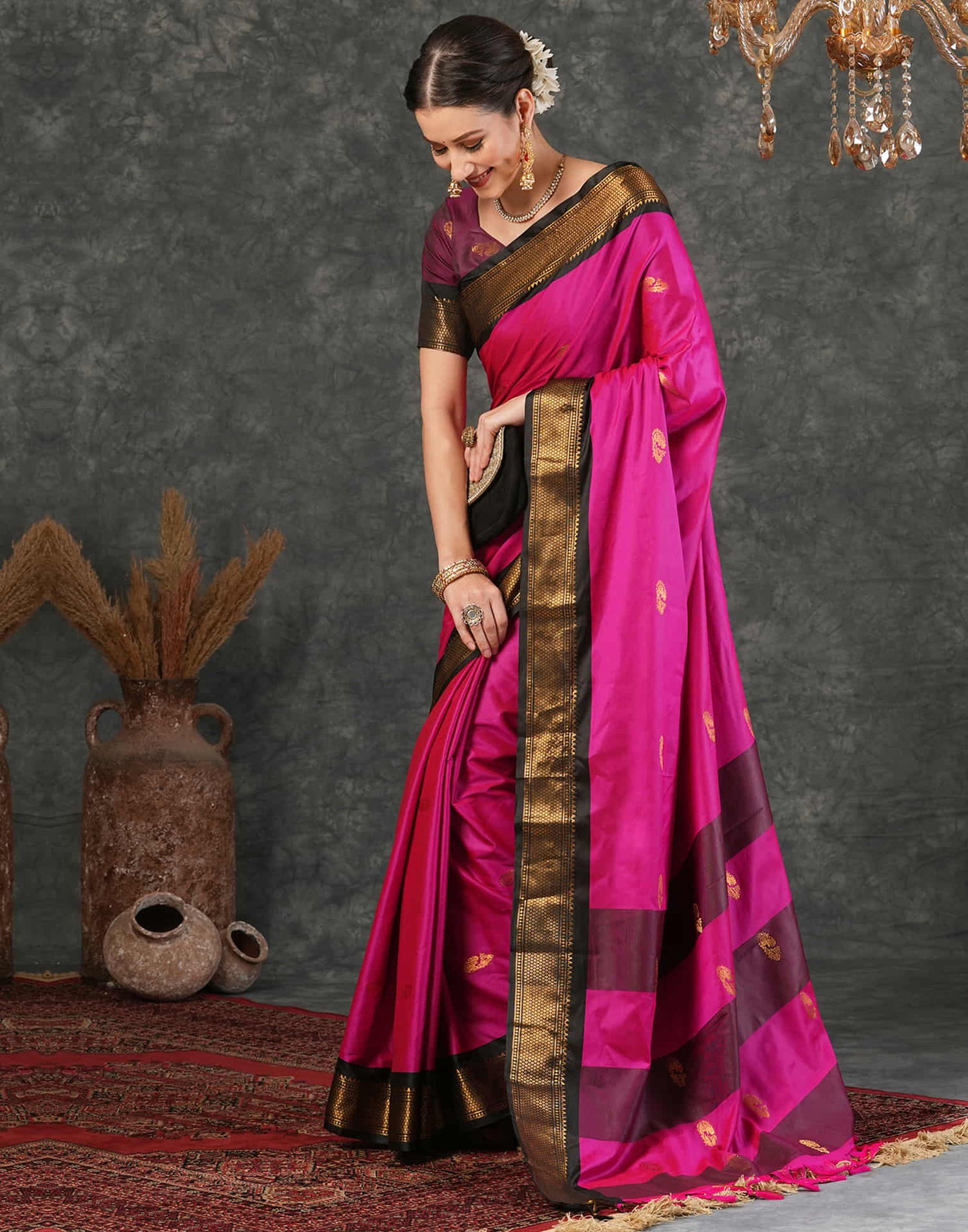 Rani Pink Silk Weaving Kanjivaram Saree