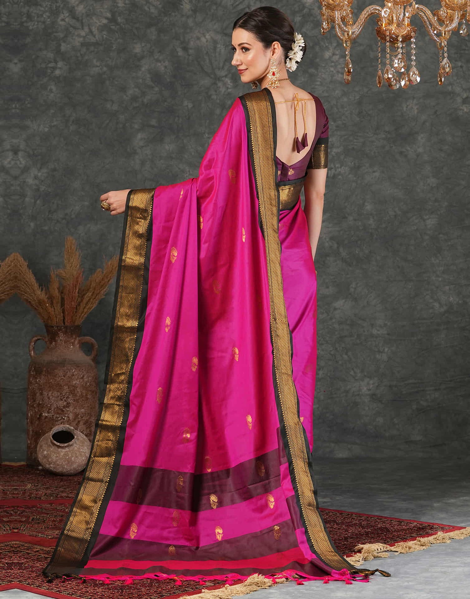 Rani Pink Silk Weaving Kanjivaram Saree