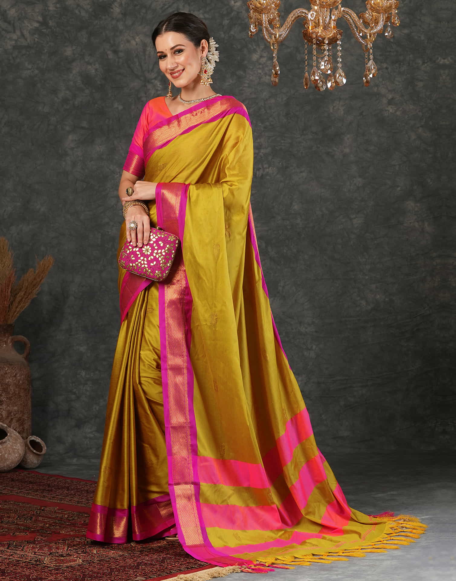 Mustard Yellow Silk Weaving Kanjivaram Saree