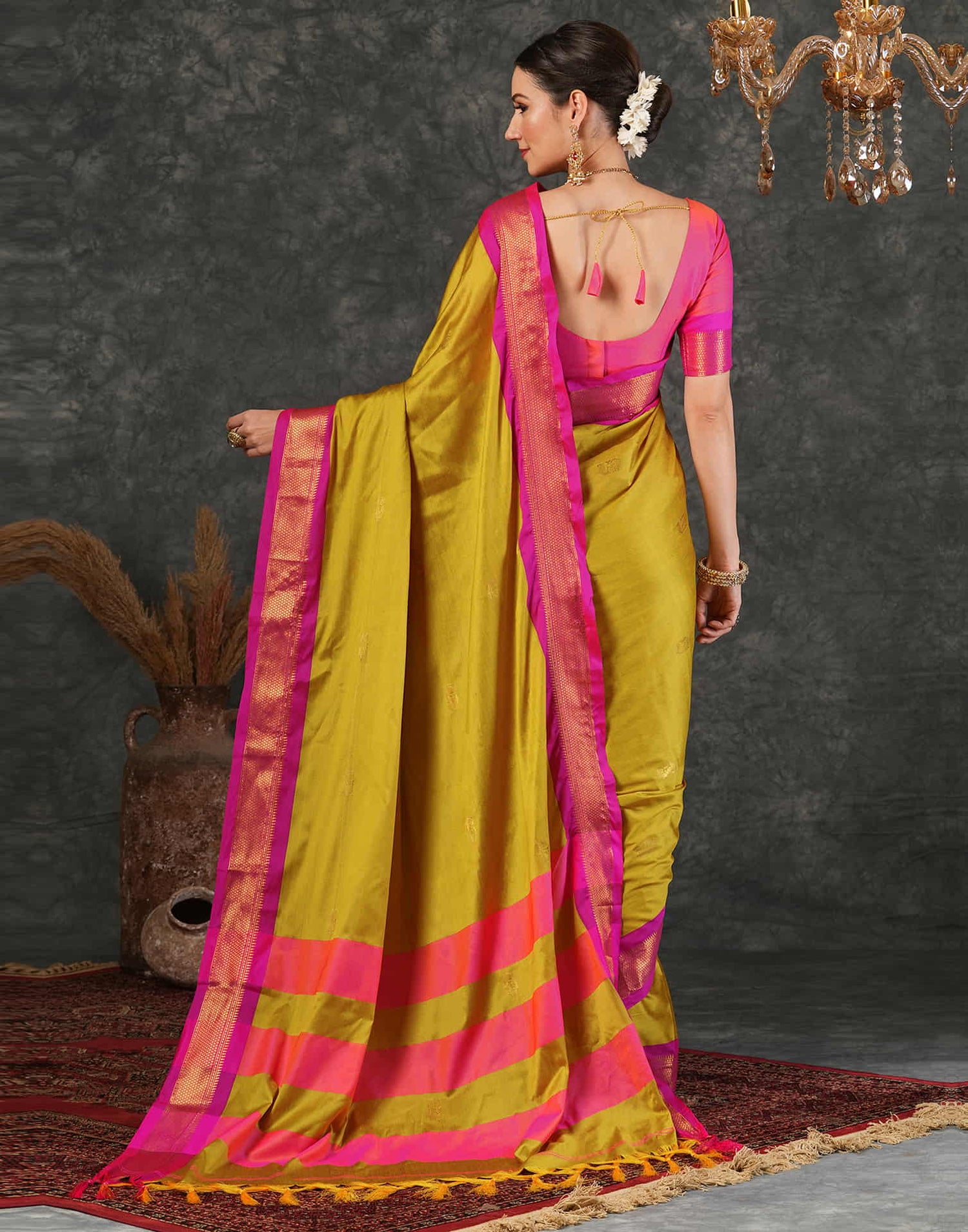 Mustard Yellow Silk Weaving Kanjivaram Saree