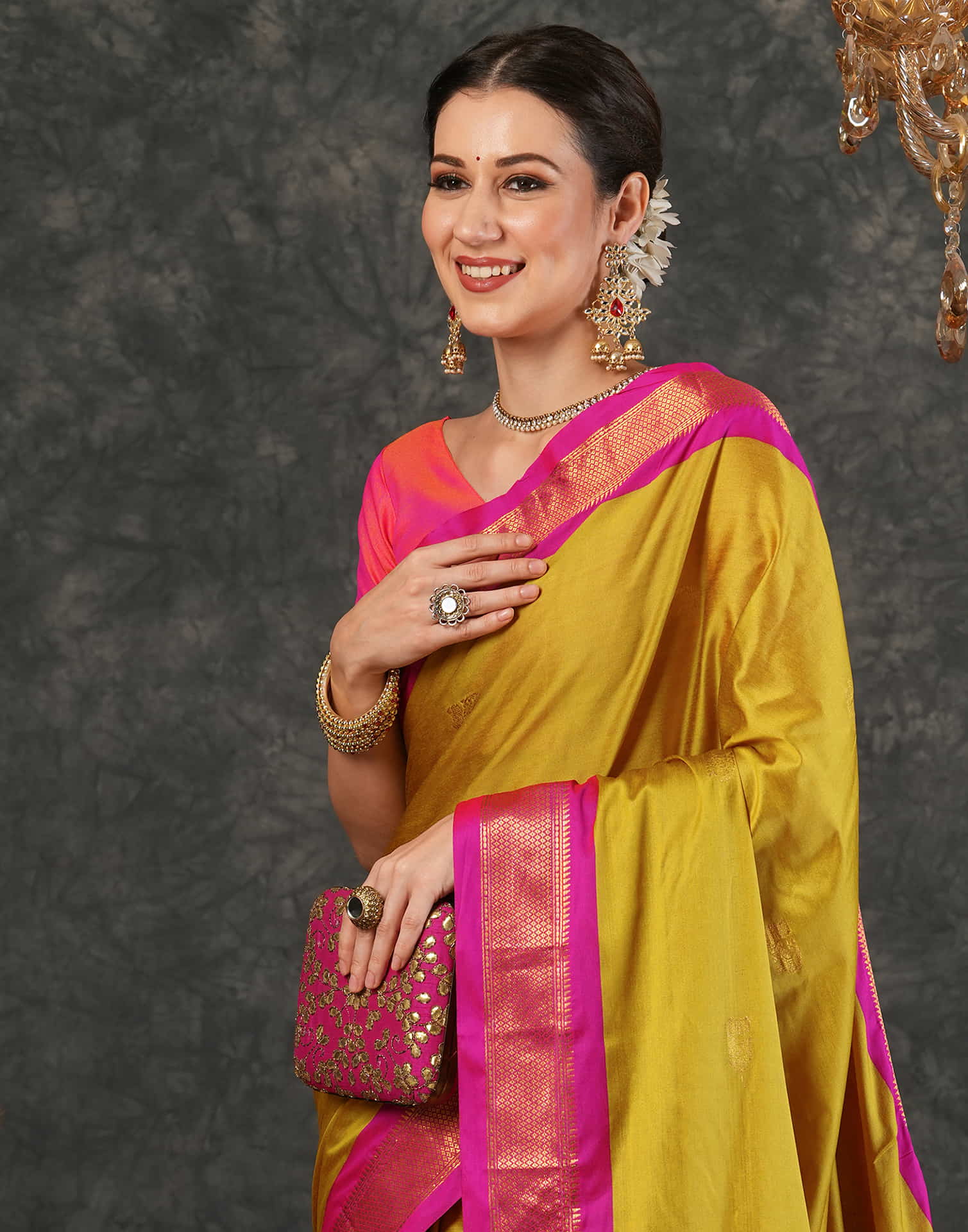 Mustard Yellow Silk Weaving Kanjivaram Saree