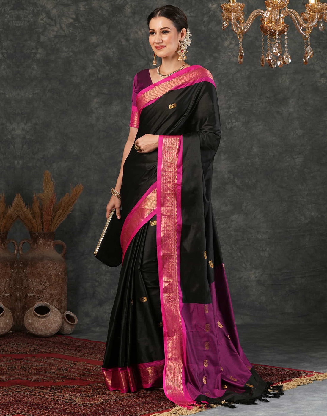 Black Silk Woven Kanjivaram Saree