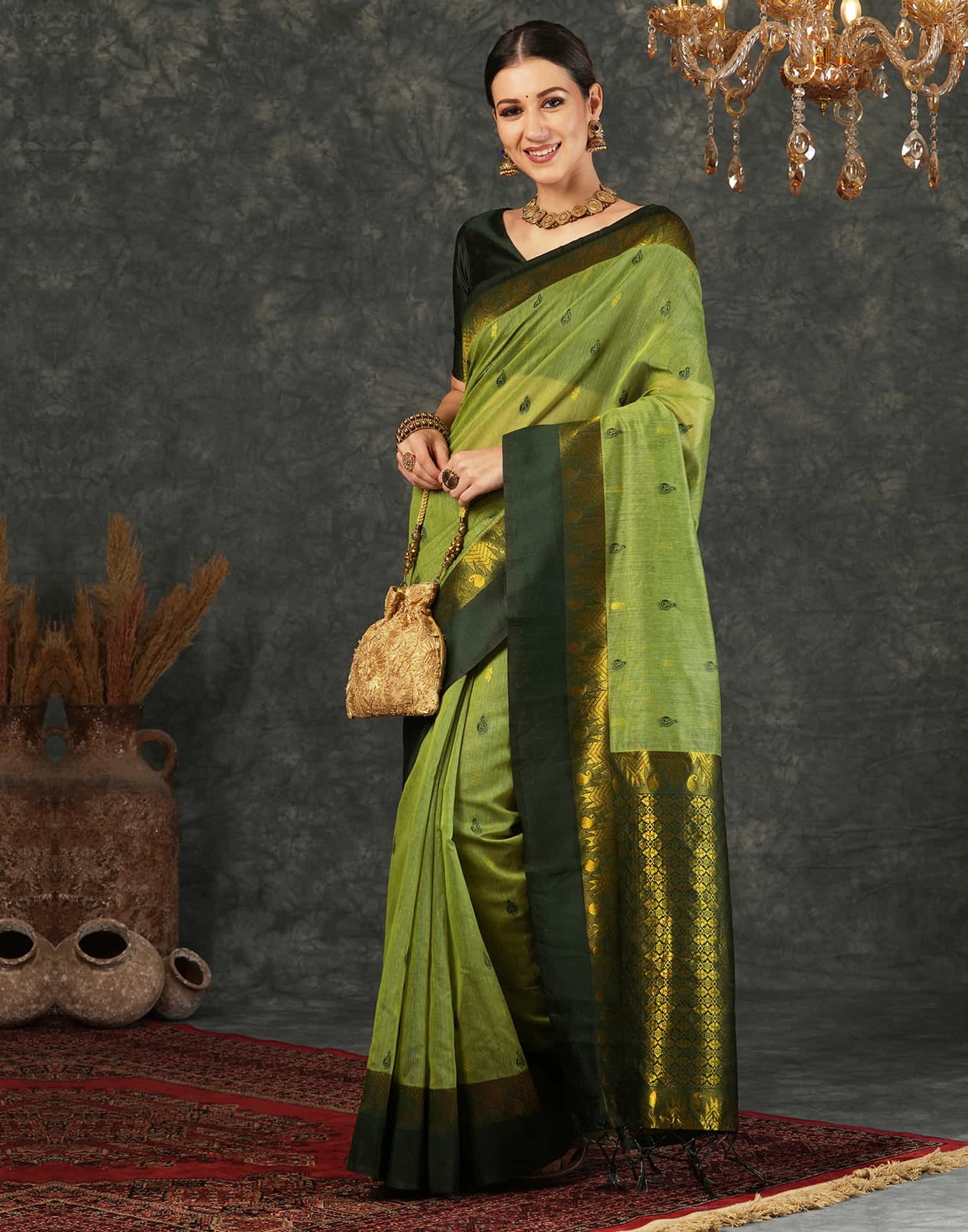 Green Cotton Silk Woven Kanjivaram Saree