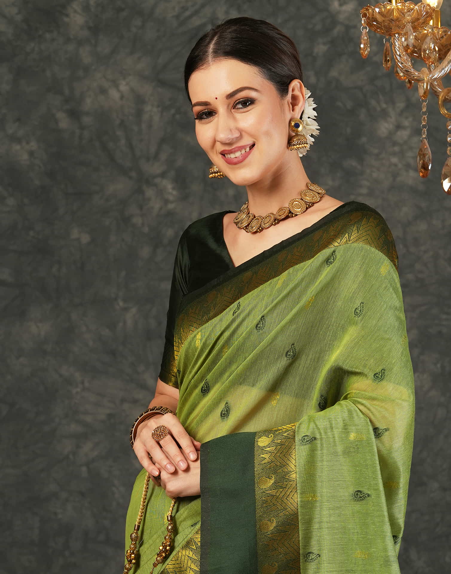 Green Cotton Silk Woven Kanjivaram Saree