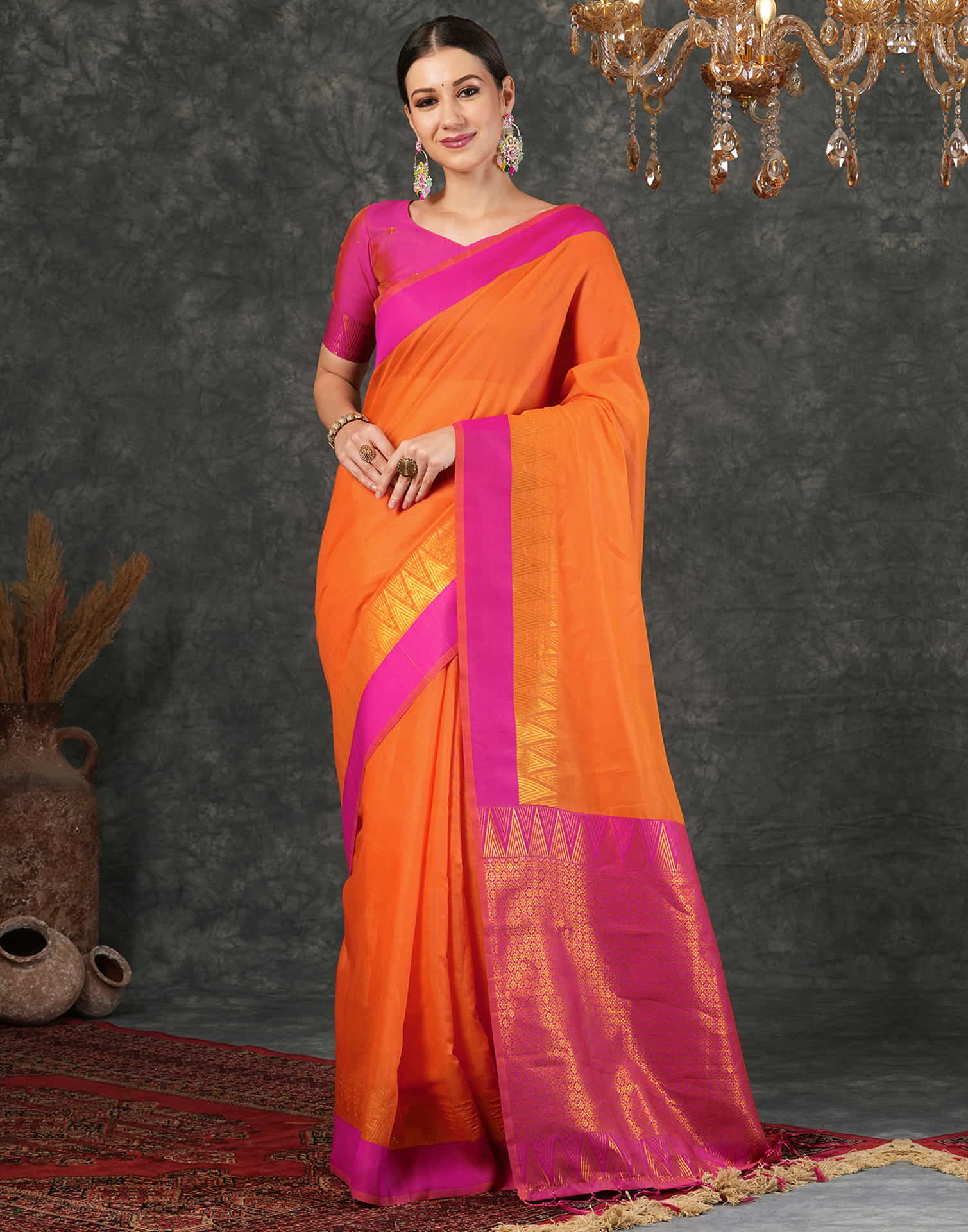 Orange Cotton Silk Woven Kanjivaram Saree