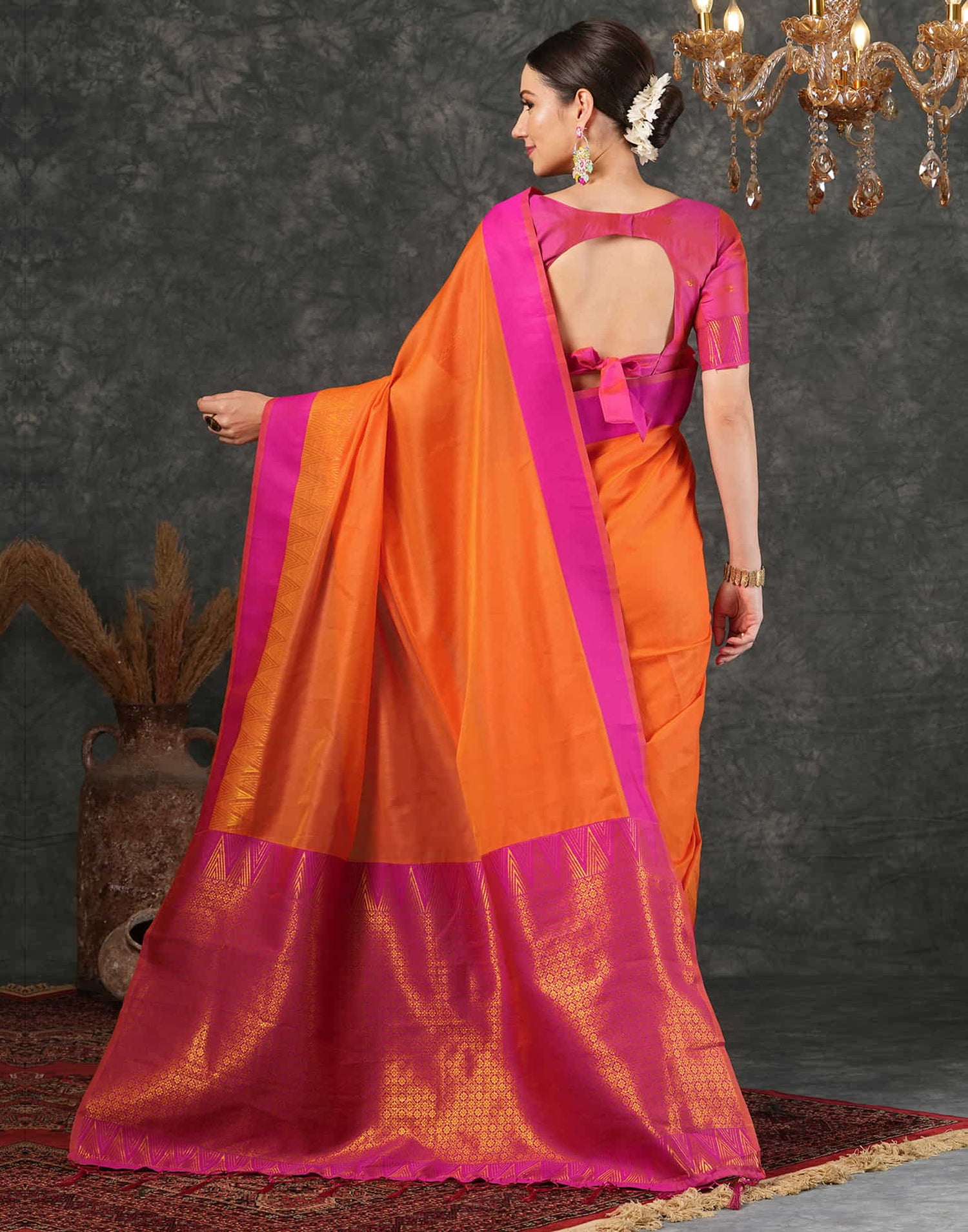 Orange Cotton Silk Woven Kanjivaram Saree