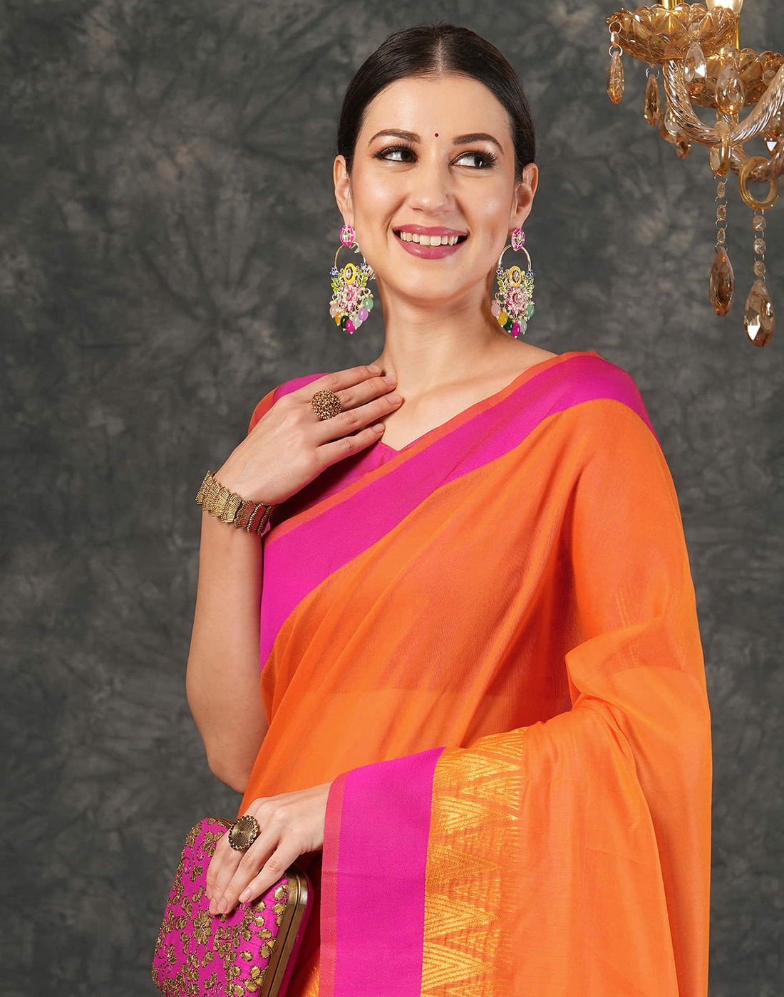 Orange Cotton Silk Woven Kanjivaram Saree