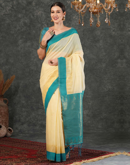 Off White Cotton Silk Weaving Kanjivaram Saree