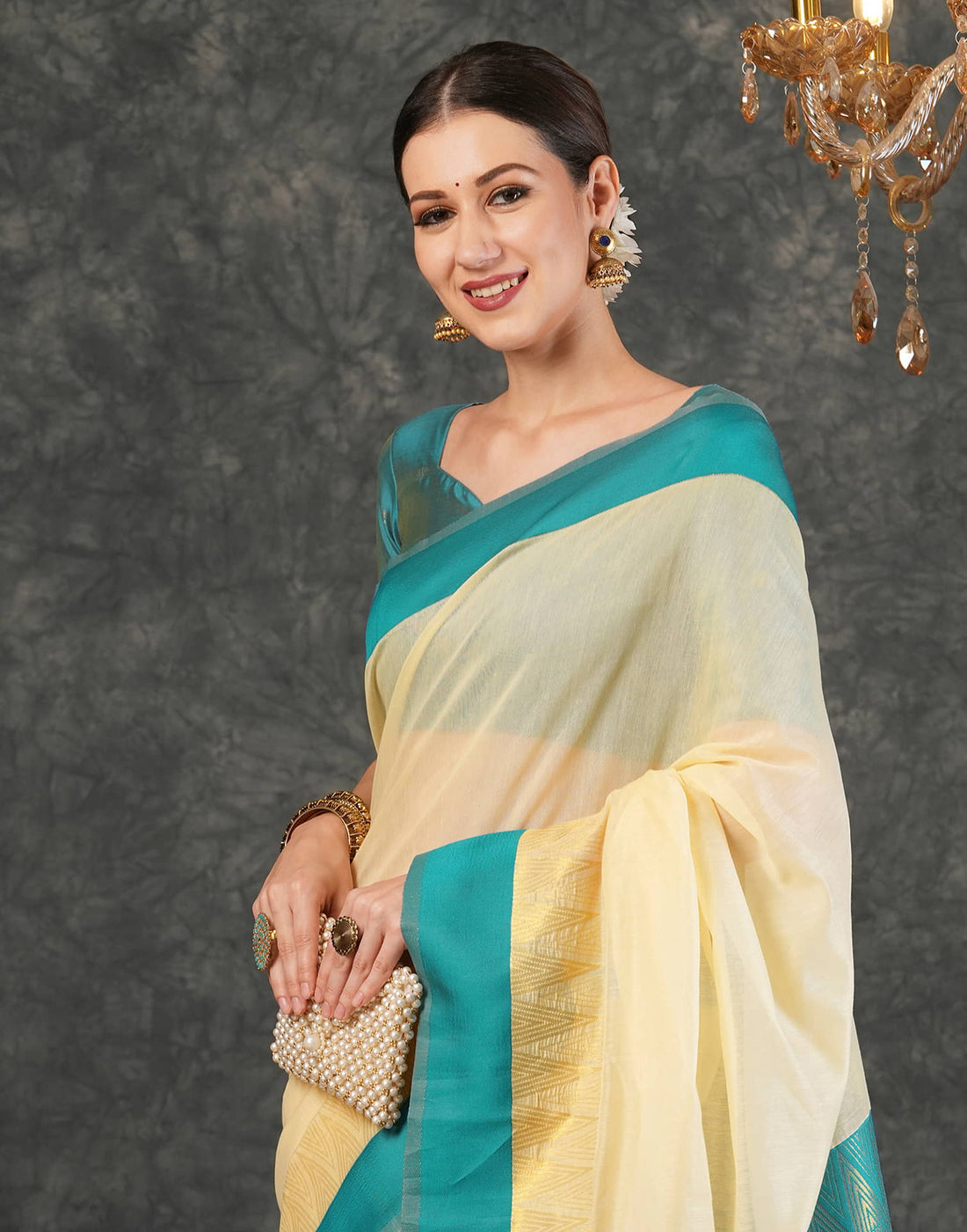 Beige Cotton Silk Woven Kanjivaram Saree