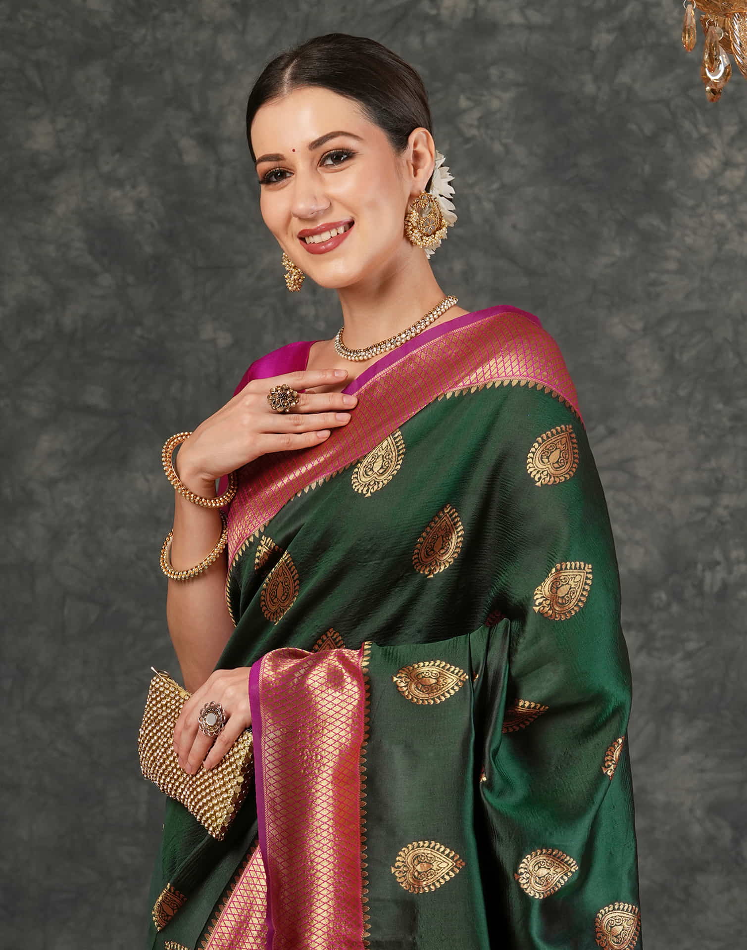 Dark Green Silk Weaving Kanjivaram Saree