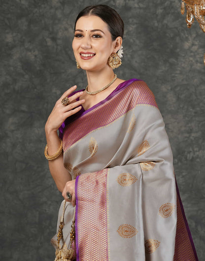 Beige Silk Weaving Kanjivaram Saree