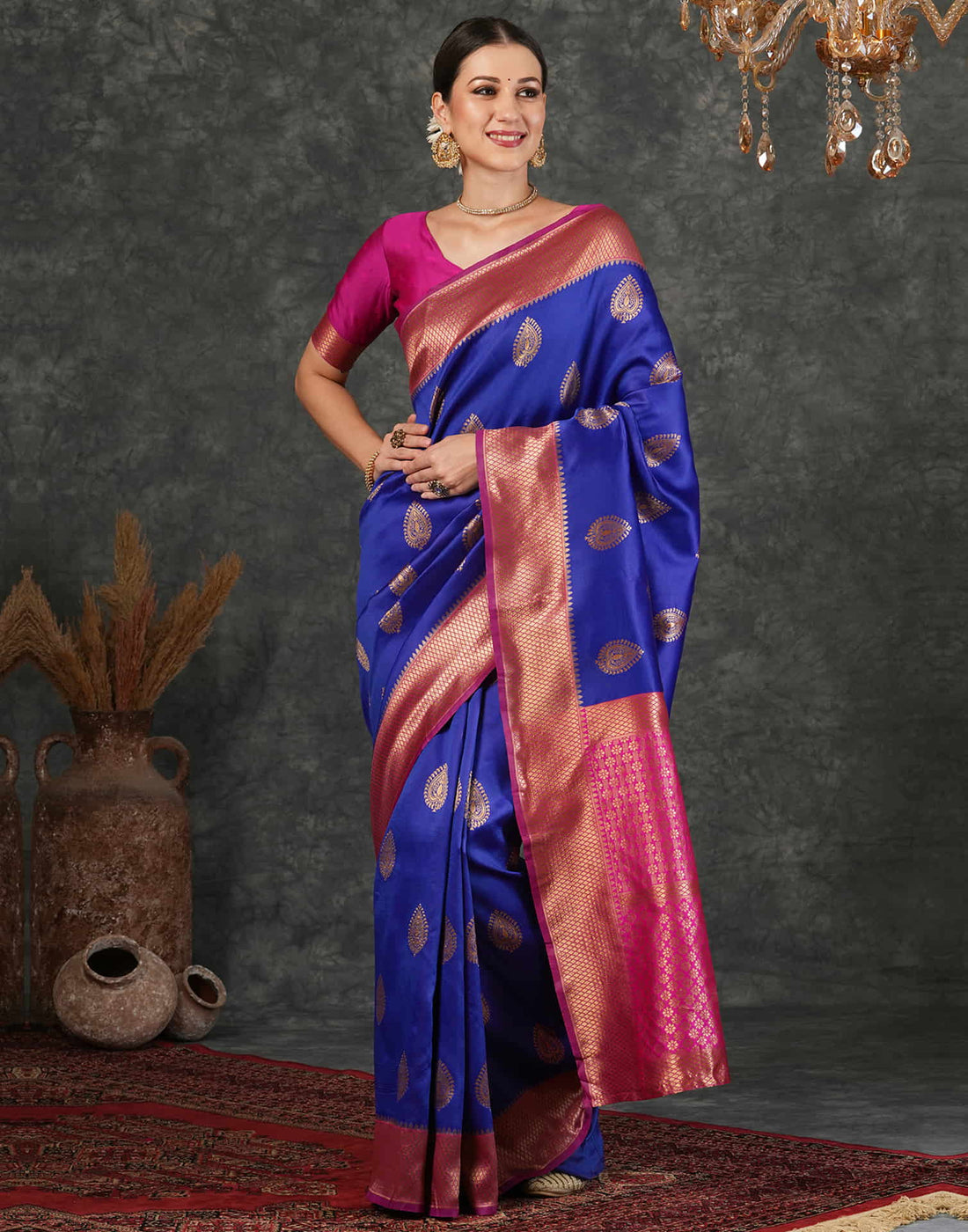 Dark Blue Silk Weaving Kanjivaram Saree