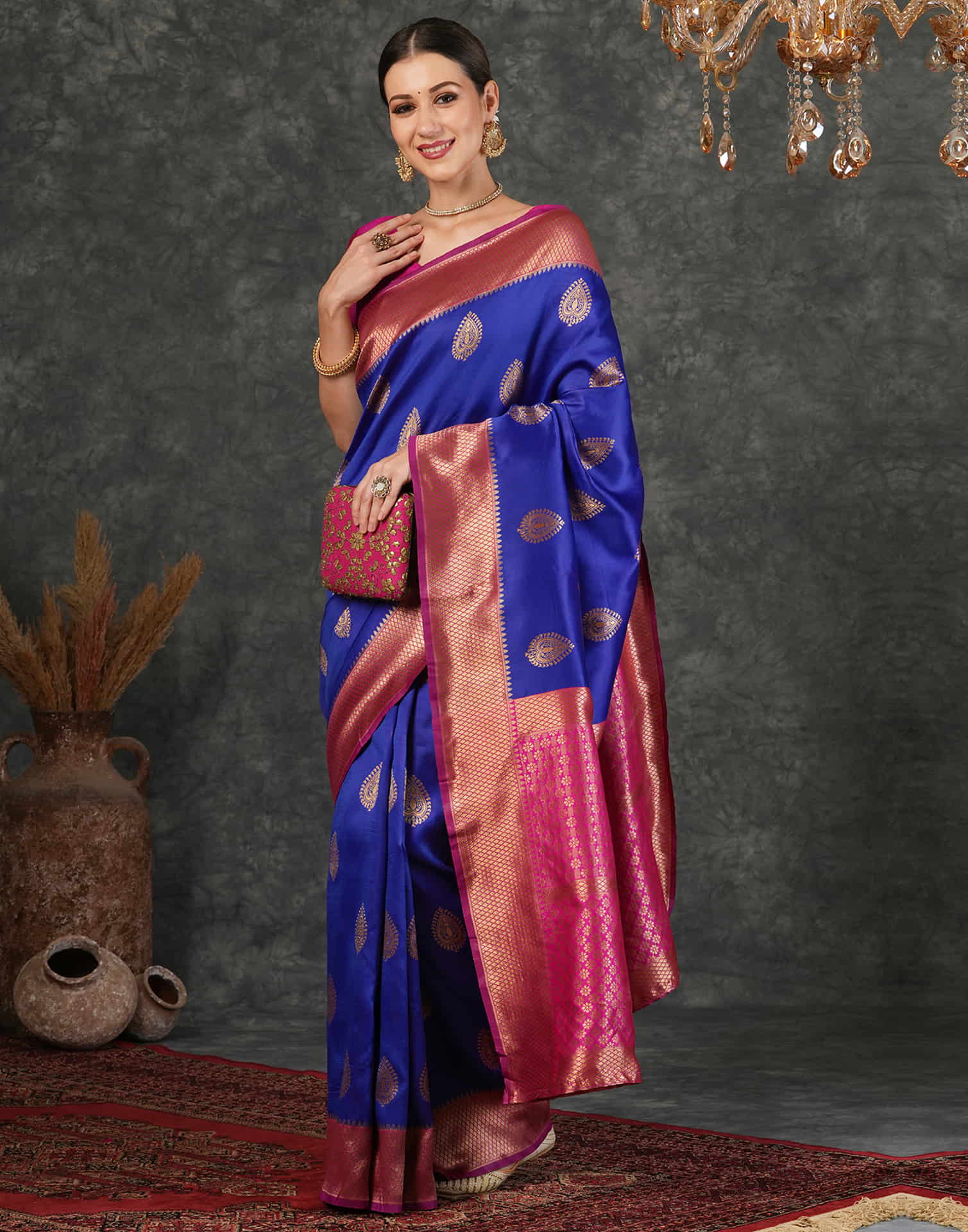 Dark Blue Silk Weaving Kanjivaram Saree