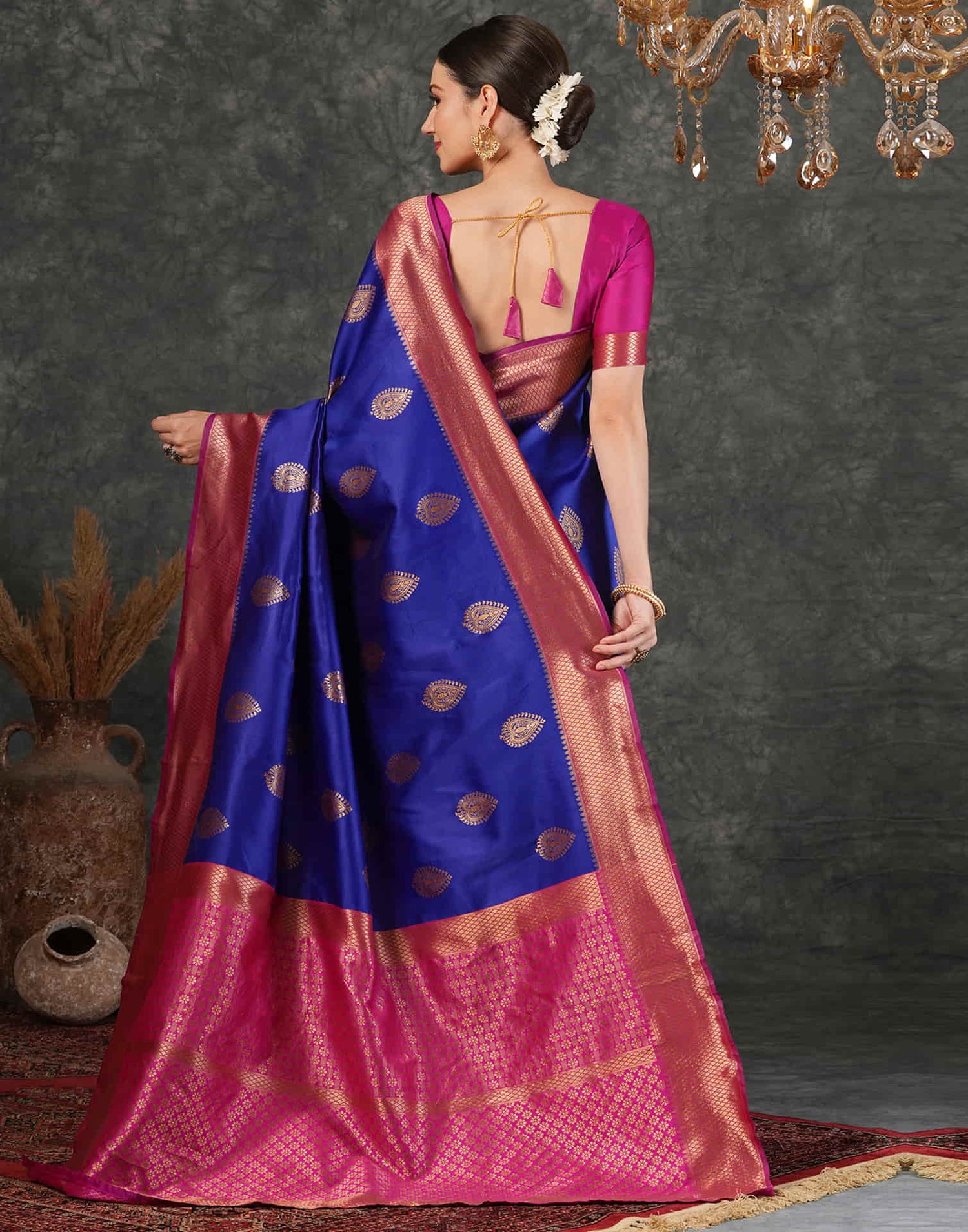 Dark Blue Silk Weaving Kanjivaram Saree