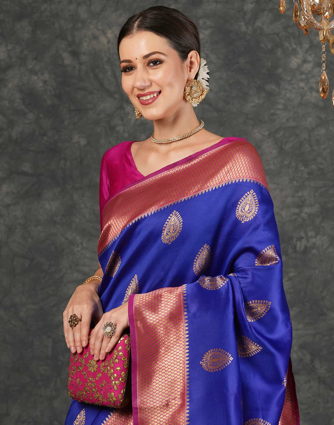 Dark Blue Silk Weaving Kanjivaram Saree