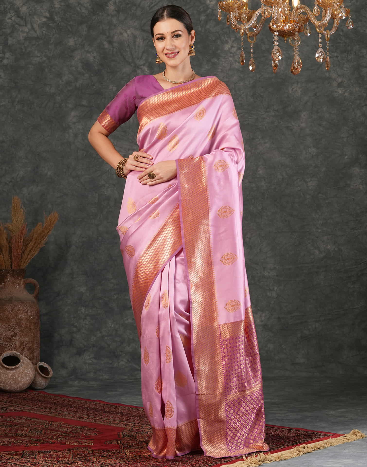 Light Pink Silk Weaving Kanjivaram Saree