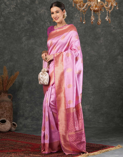 Light Pink Silk Weaving Kanjivaram Saree