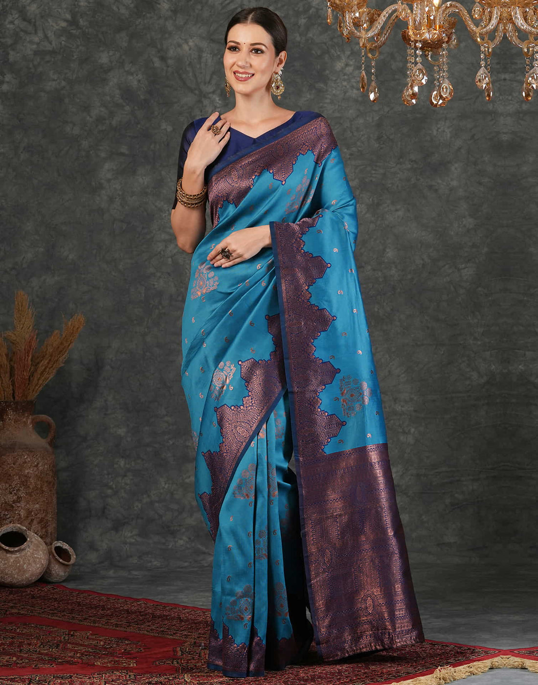 Sky Blue Silk Weaving Kanjivaram Saree